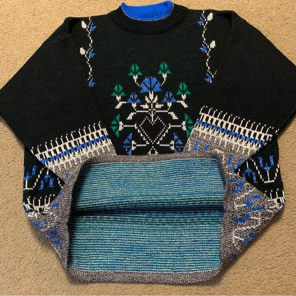 Vintage Distinctly Different Pullover Abstract Sweater Black & Blue Large USA - Picture 11 of 13